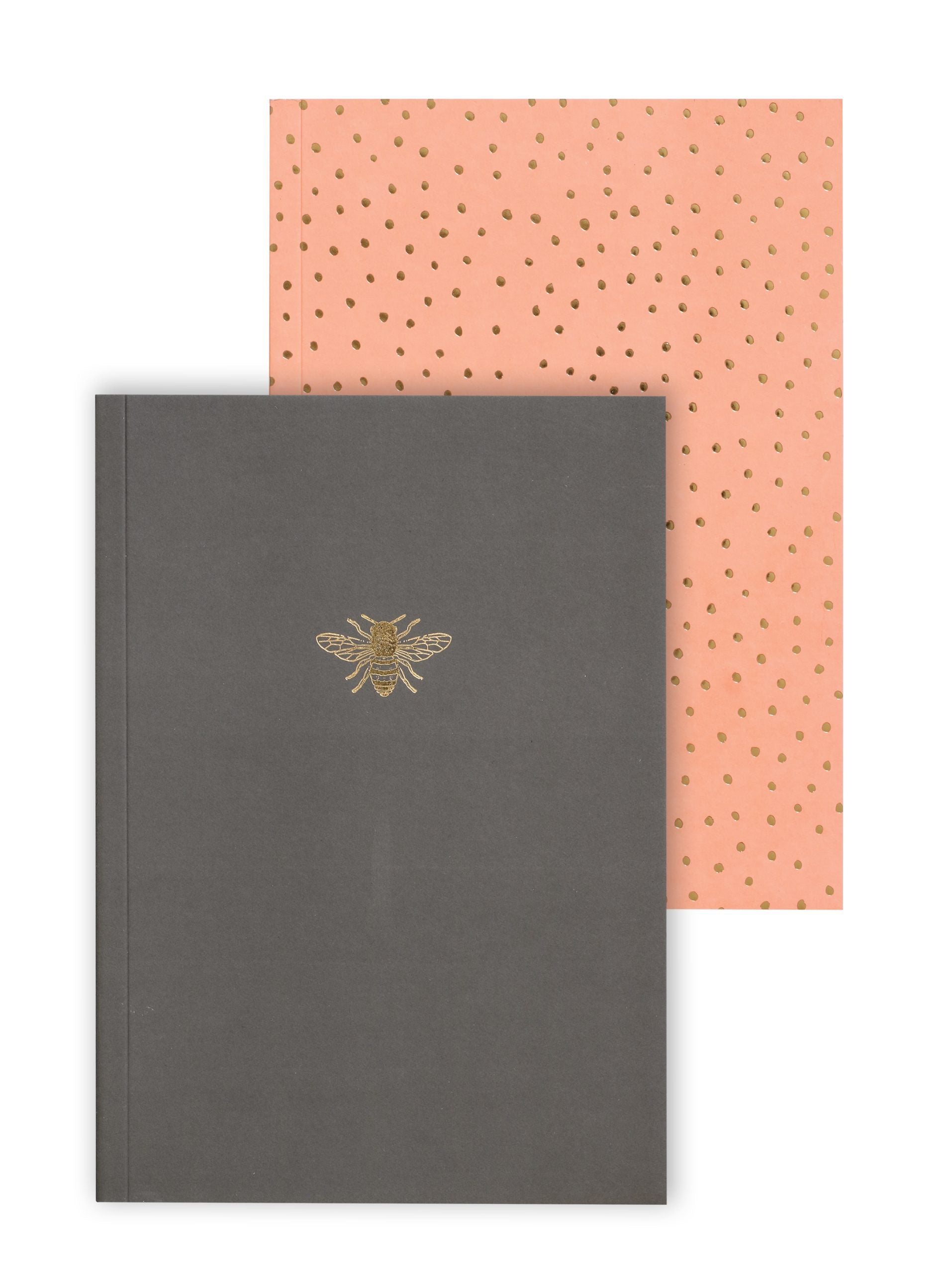 Sky & Miller Bee & Spots Slim Lined Notebooks - Black/Coral