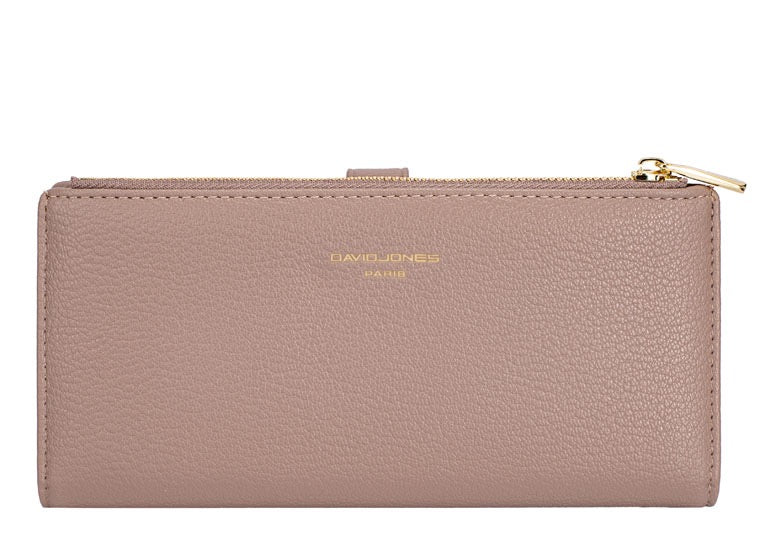 David Jones Faux Pebble Leather Long Slimline Flap Over Zip Purse - Adobe Rose Pink