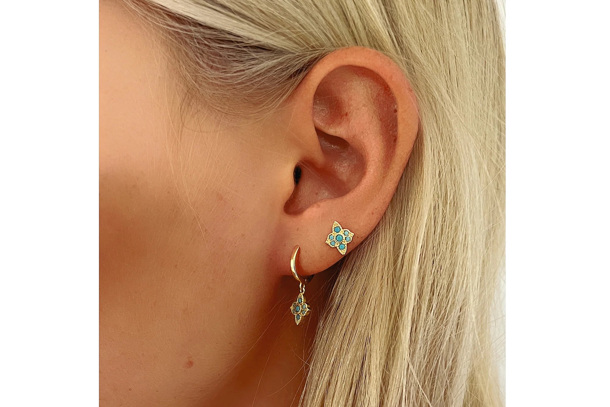 Boho Betty Takia Filigree Turquoise Gold Stud Earrings