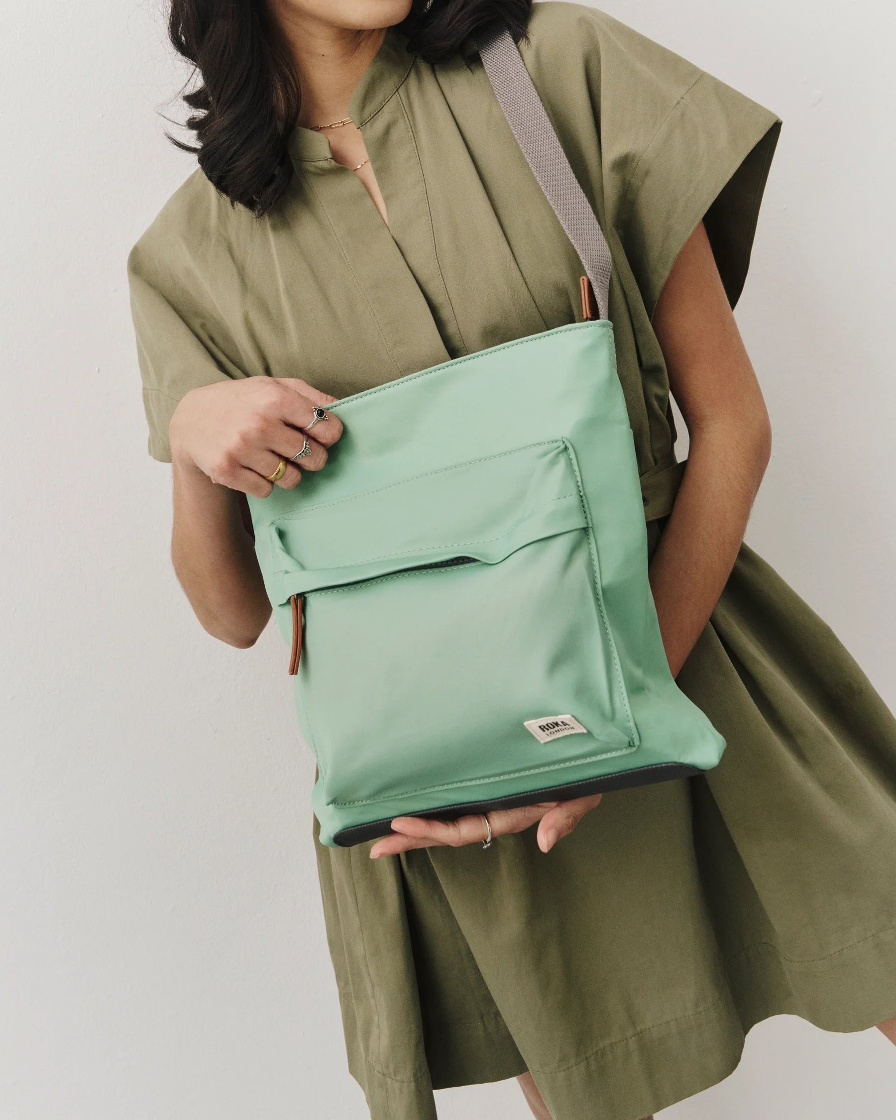Roka Kennington B Medium Crossbody Bag -Sustainable Nylon Matcha Green