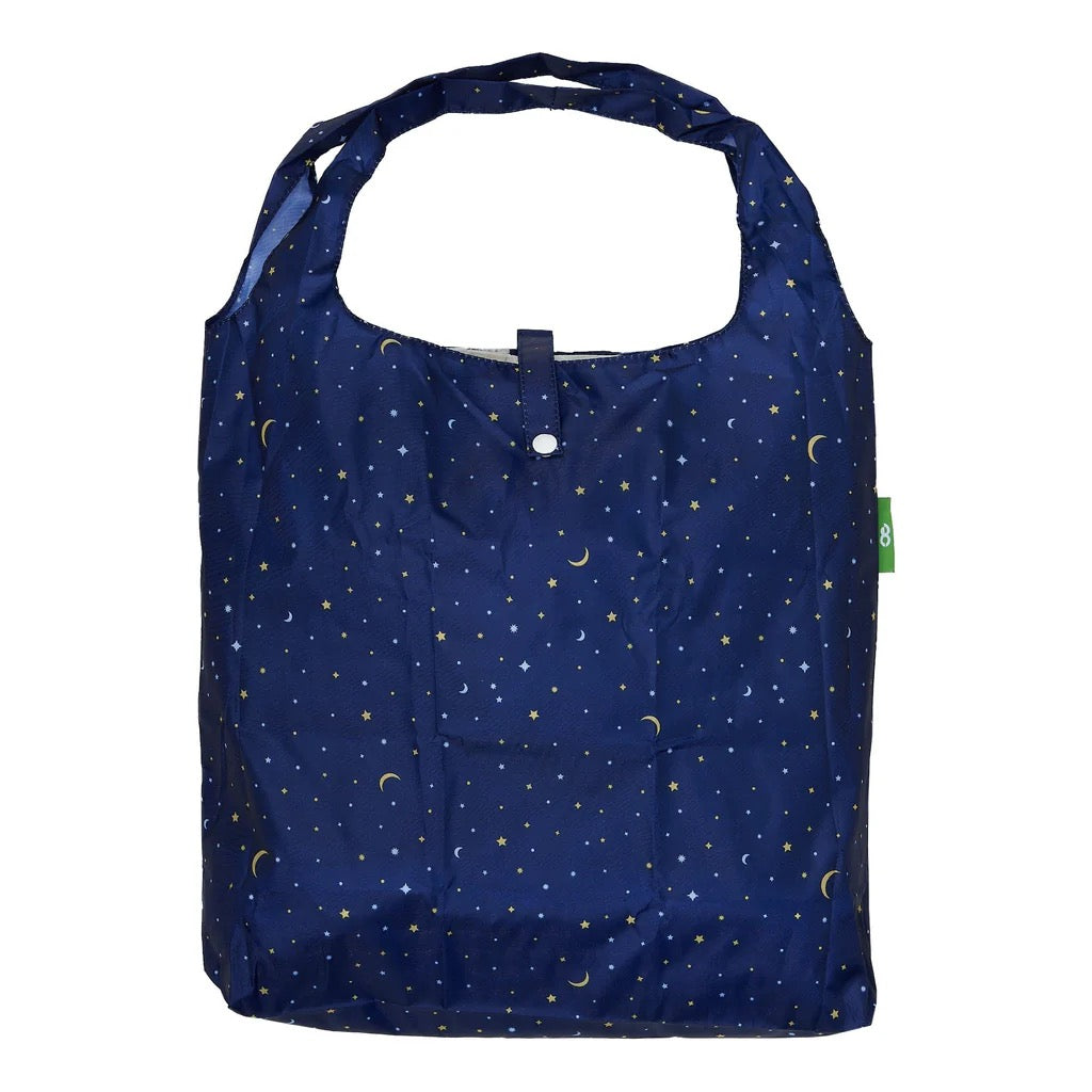 Eco Chic Foldable Recycled Shopping Bag - Mini Star & Moon - Navy Blue