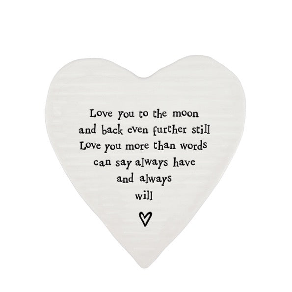 East of India Porcelain Heart Coaster - Love You to The Moon