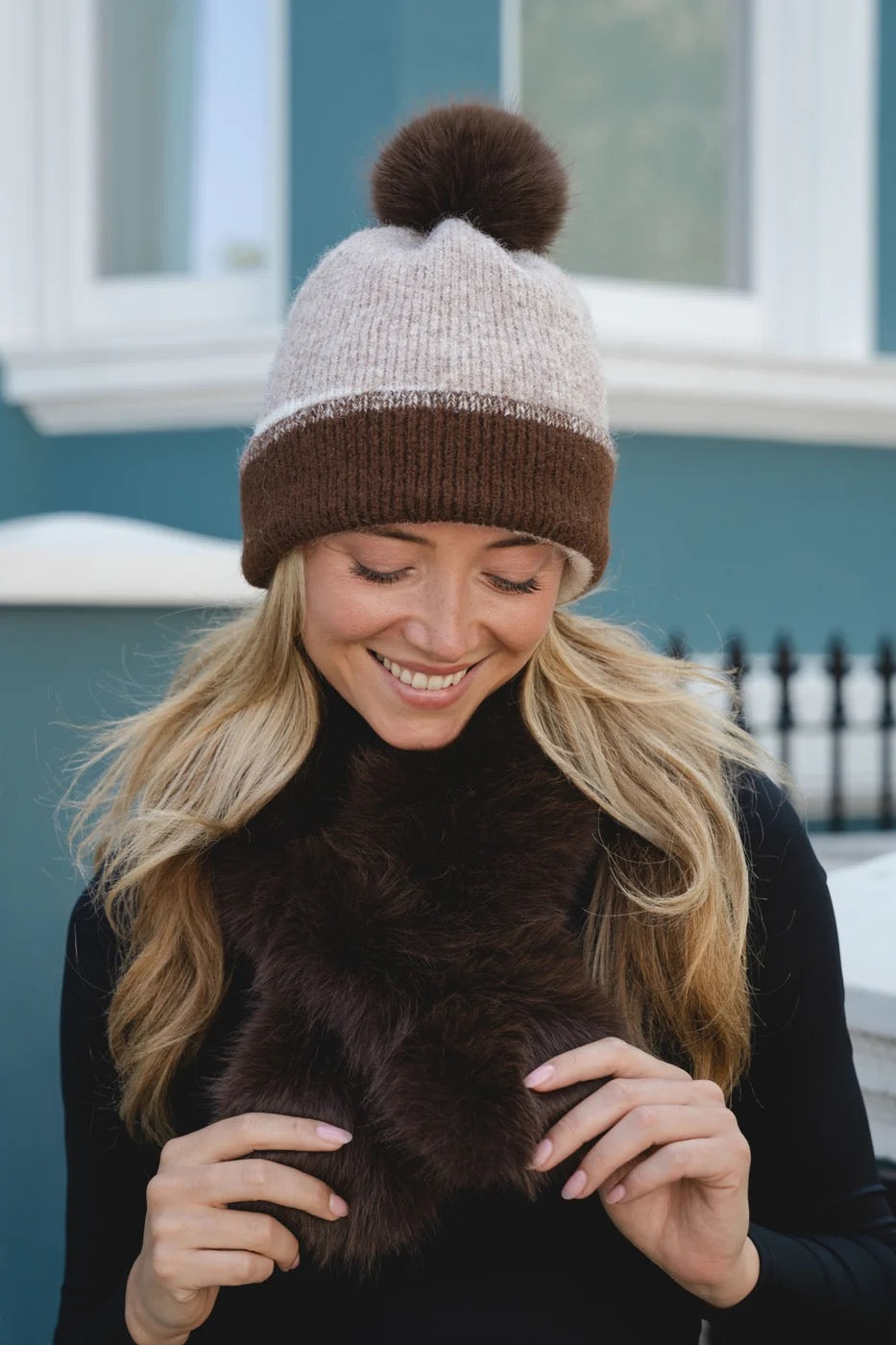 Park Lane Faux Fur Pull Through Scarf - Cocoa