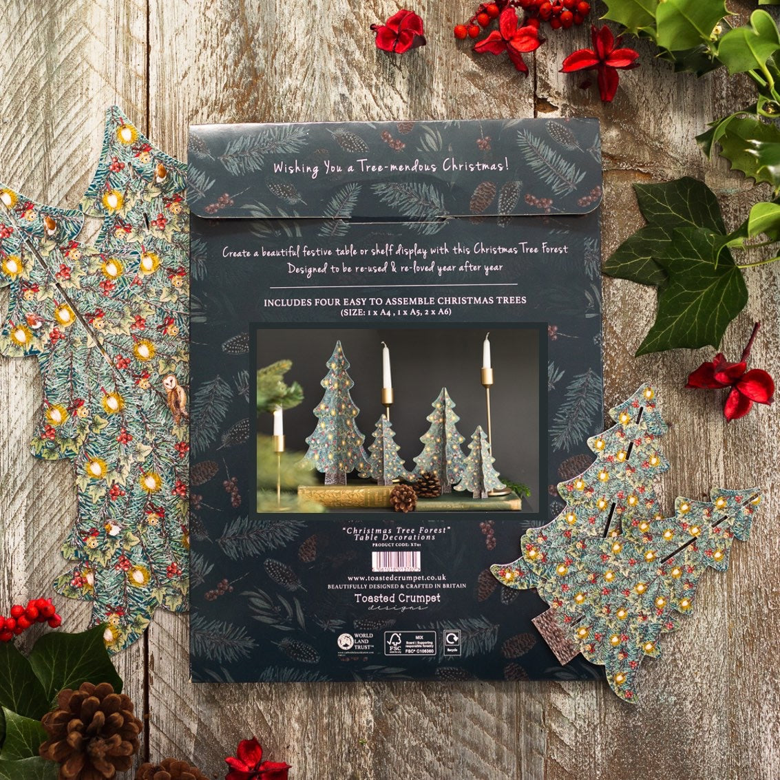 Toasted Crumpet - Set of 4 Christmas Tree Paper Table Decorations