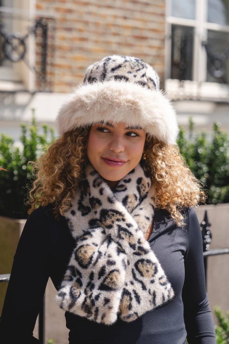 Park Lane Whipped Cream Print Faux Fur Bucket Hat