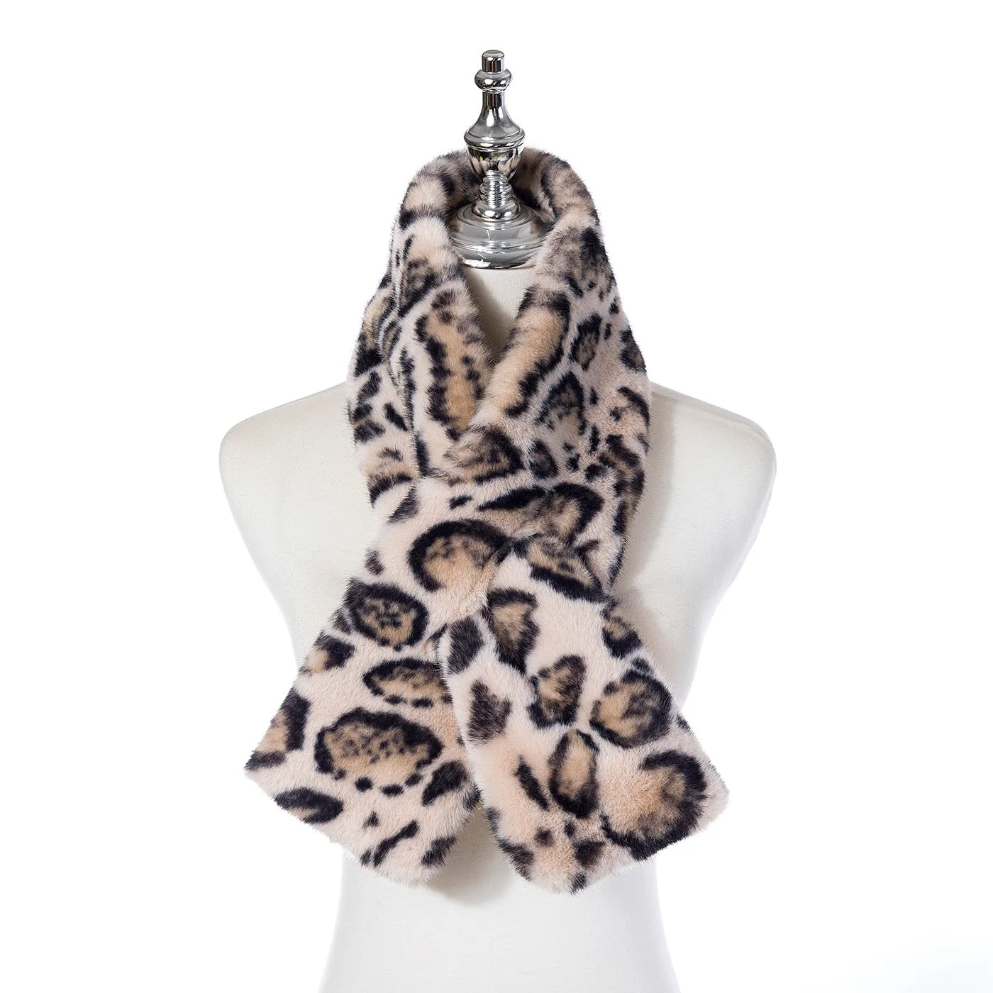 Park Lane Whipped Cream Leopard Print Faux Fur Pull Through Scarf
