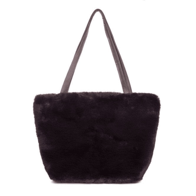 Park Lane - Faux Fur Large Tote Handbag - Chocolate