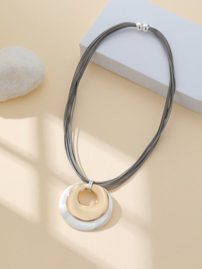 Gracee Jewellery Multi Grey Cord Magnetic Necklace with Statement Double Disc Pendant