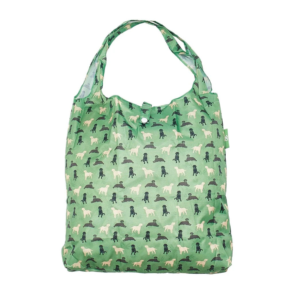Eco Chic Foldable Recycled Shopping Bag - Labradors Dogs - Green