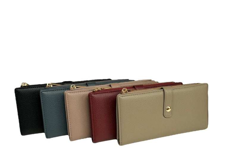 David Jones Faux Pebble Leather Long Slimline Flap Over Zip Purse - Warm Taupe