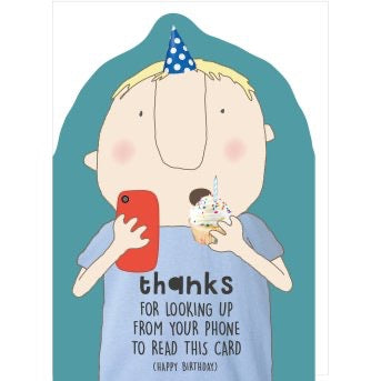 Rosie Made A Thing -Phone Boy - Die Cut Birthday Card