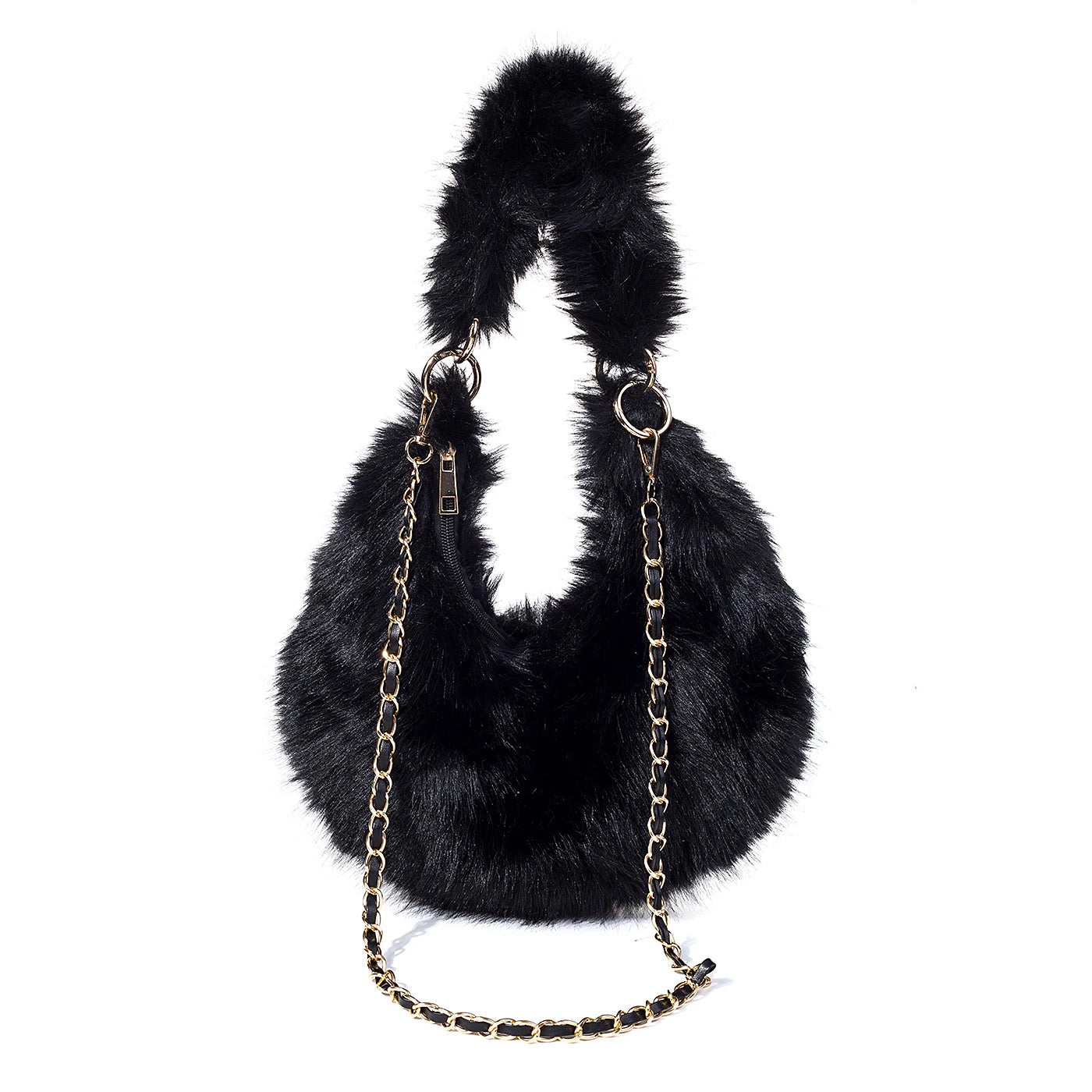 Park Lane - Faux Fur Scoop Small Shoulder Bag - Ebony Black