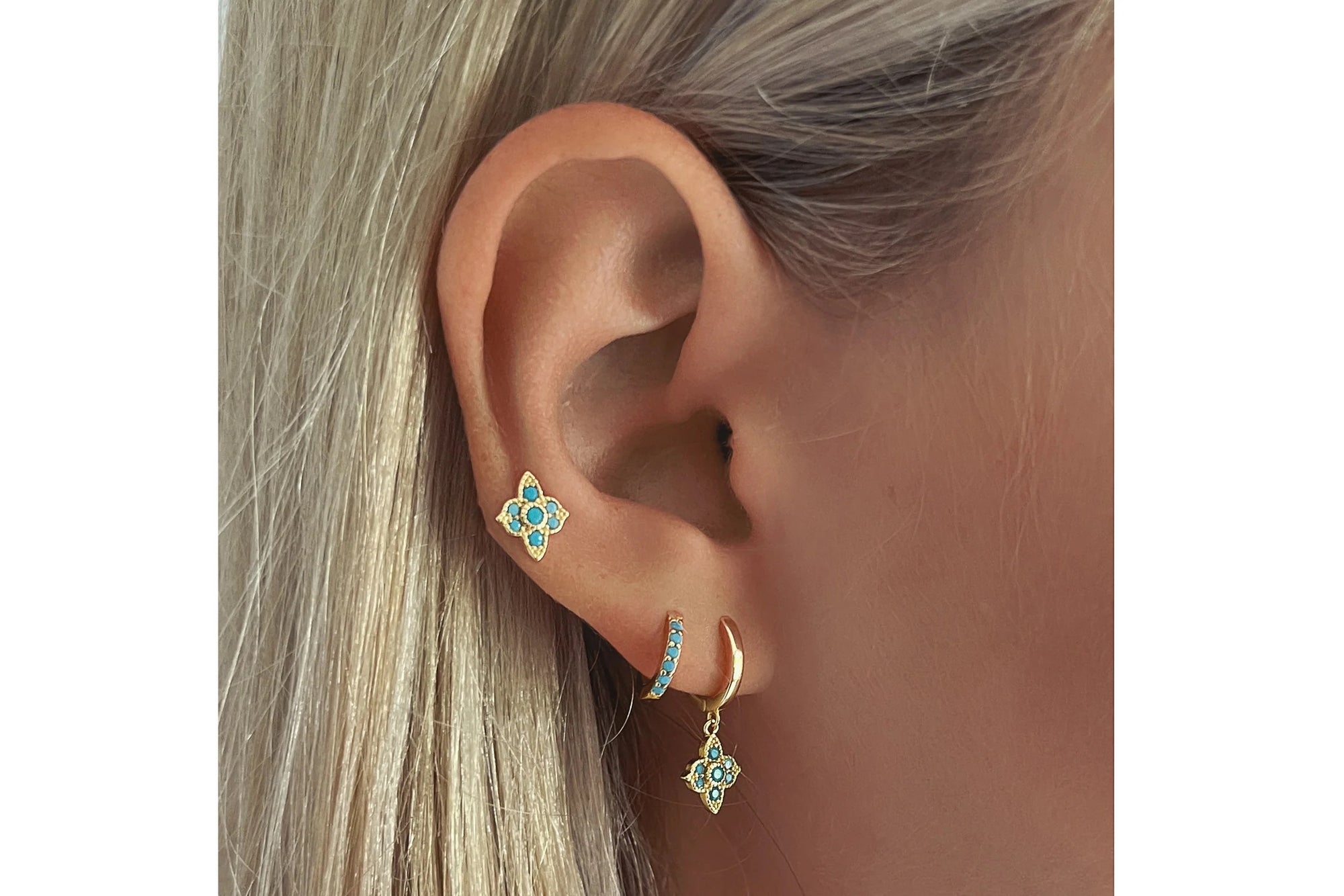 Boho Betty Takia Filigree Turquoise Gold Stud Earrings