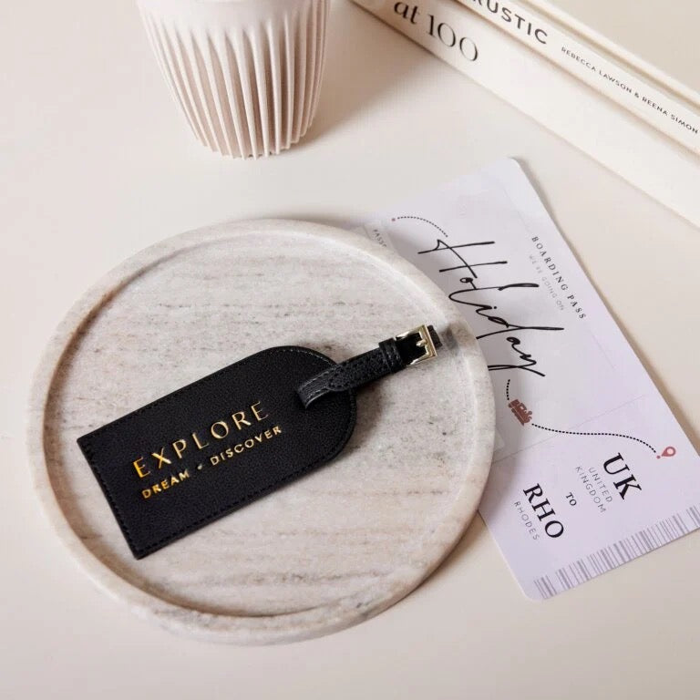 Katie Loxton Sentiment Travel Luggage Tag - Explore, Dream, Discover - Black