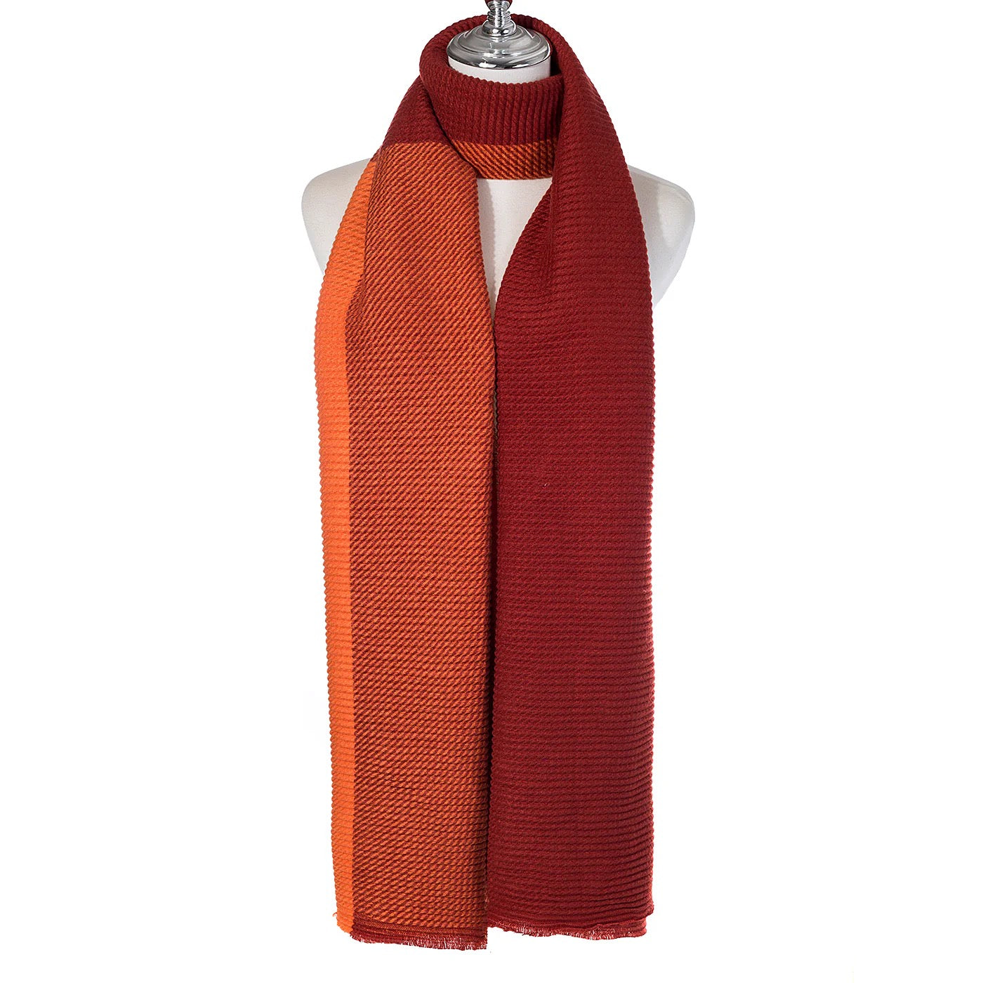 Park Lane - Two-Tone Textured Fringe Edge Scarf - Burnt Spice Orange