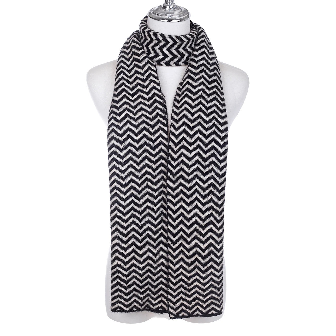 Park Lane Scarf - Black & White Zig Zag Pattern