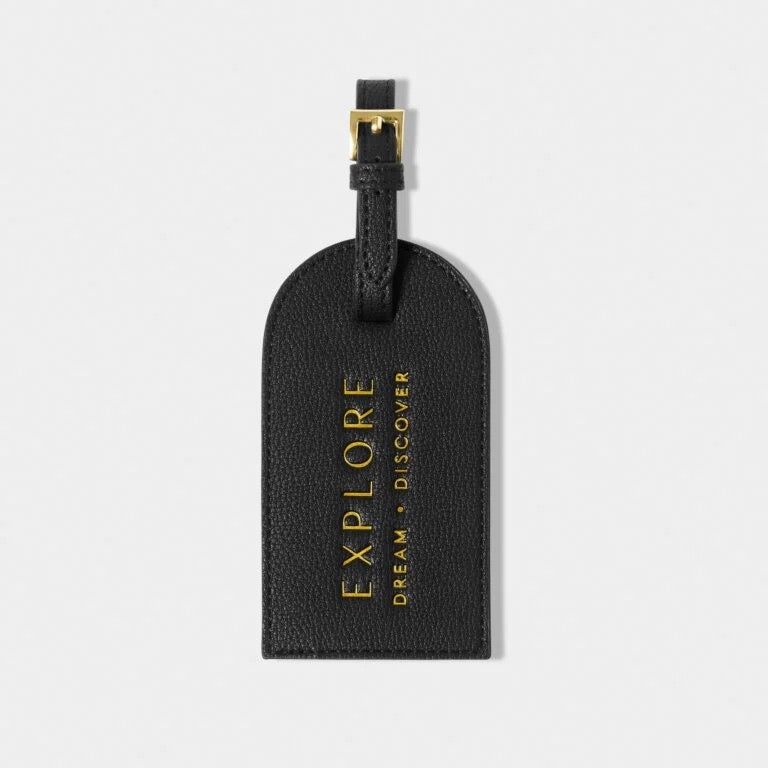 Katie Loxton Sentiment Travel Luggage Tag - Explore, Dream, Discover - Black