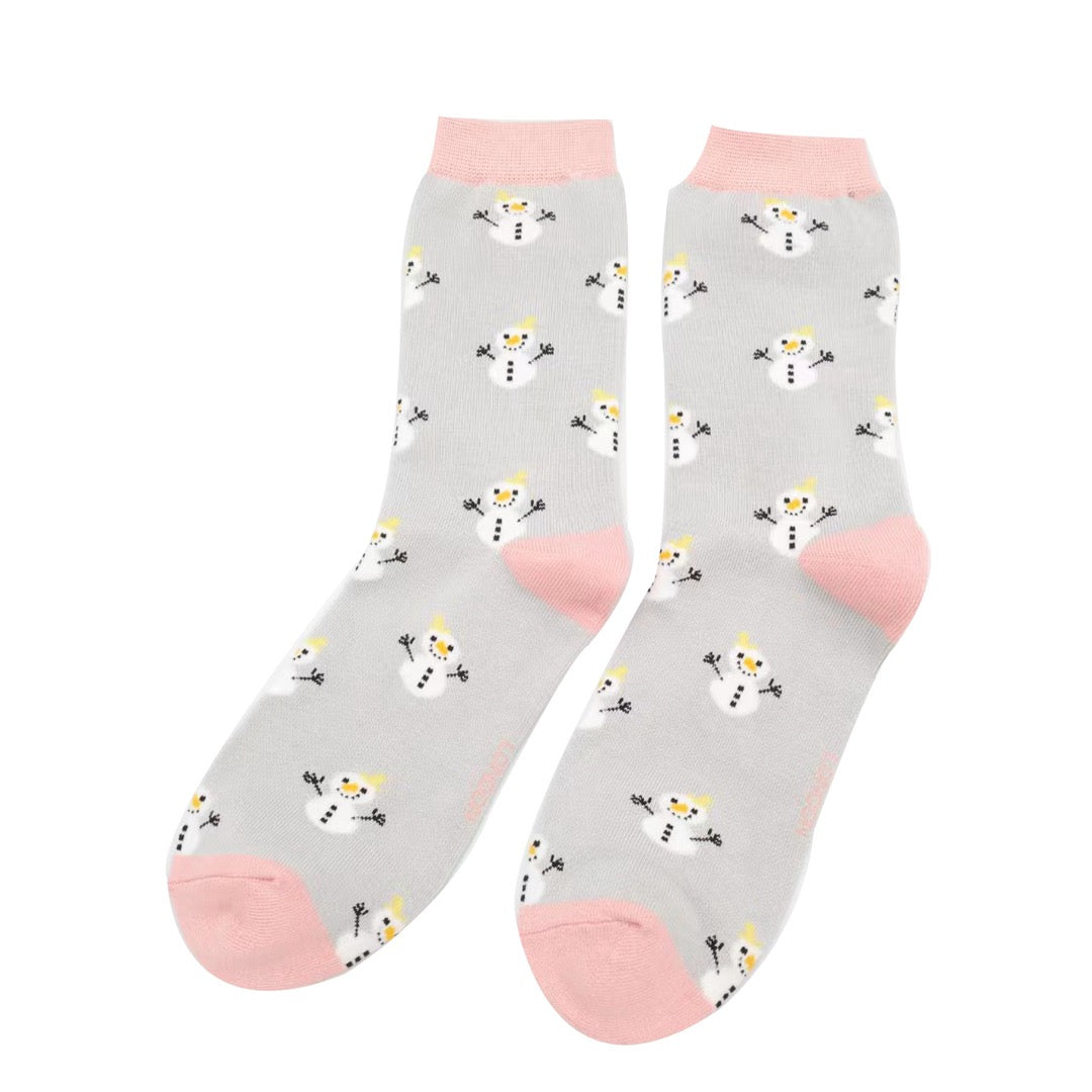 Miss Sparrow Bamboo Ankle Socks - Little Snowmen - Silver