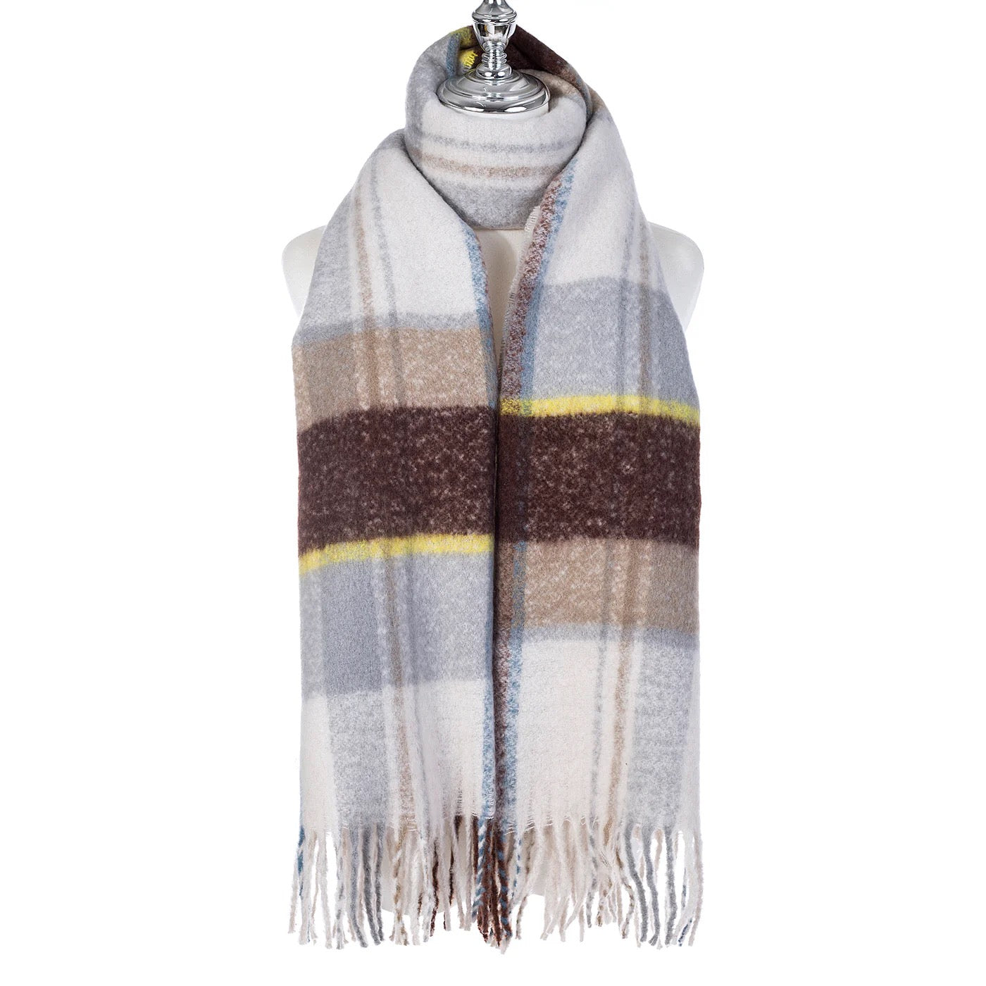 Park Lane Cosy Multi Stripe Tassel Scarf - Natural Mix