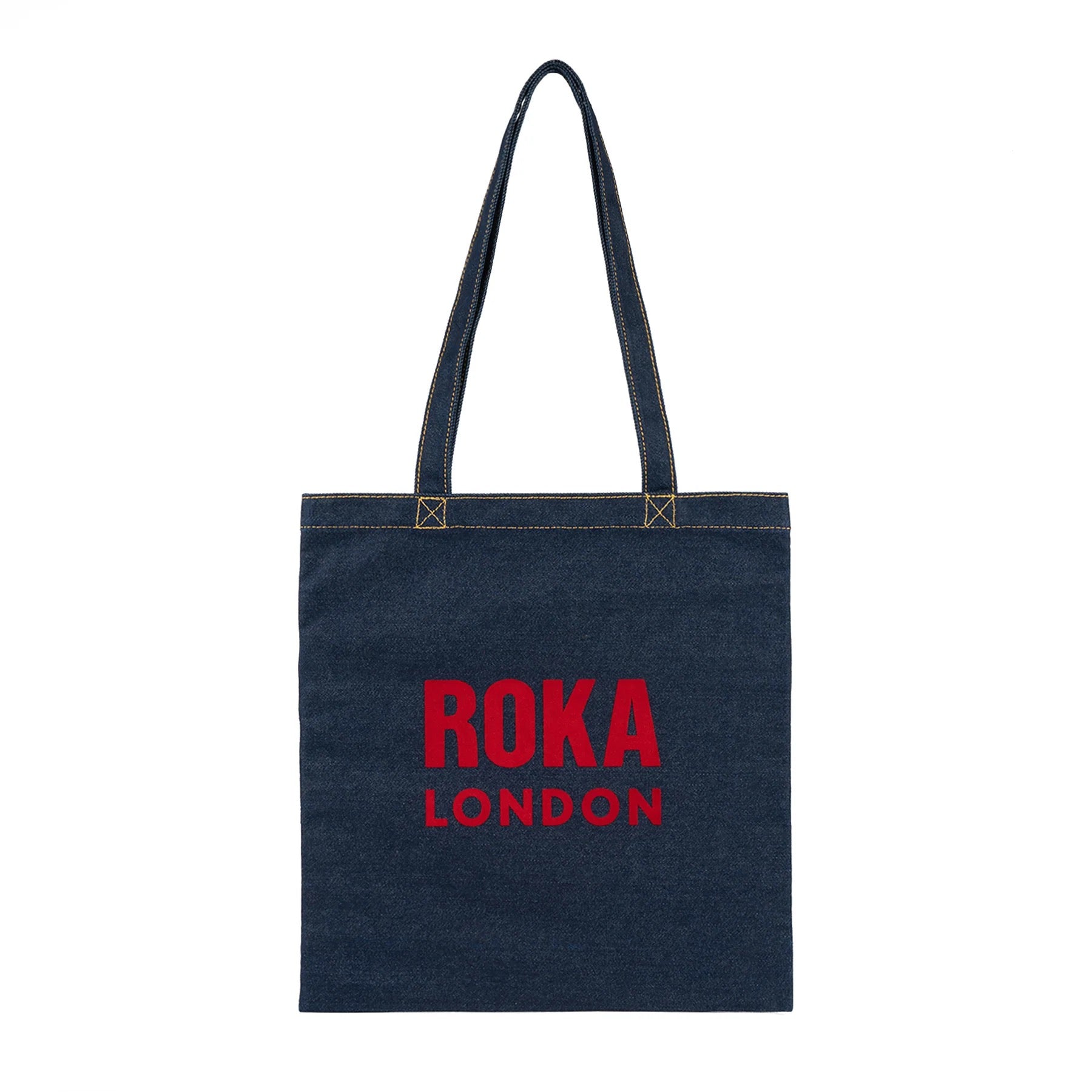 Roka Notting Hill Cotton Tote Shopper Bag - Dark Denim Wash/Red