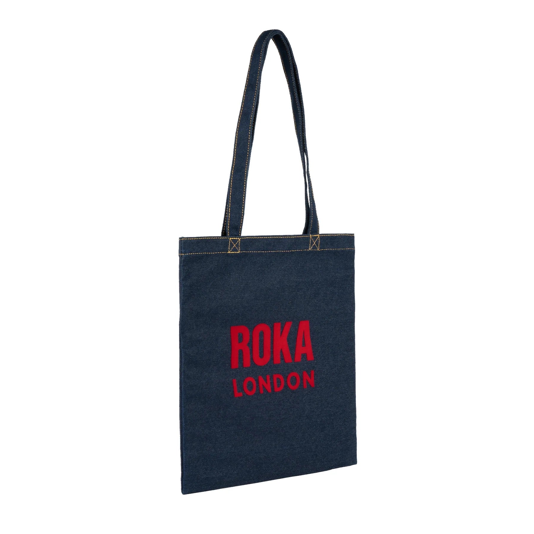 Roka Notting Hill Cotton Tote Shopper Bag - Dark Denim Wash/Red