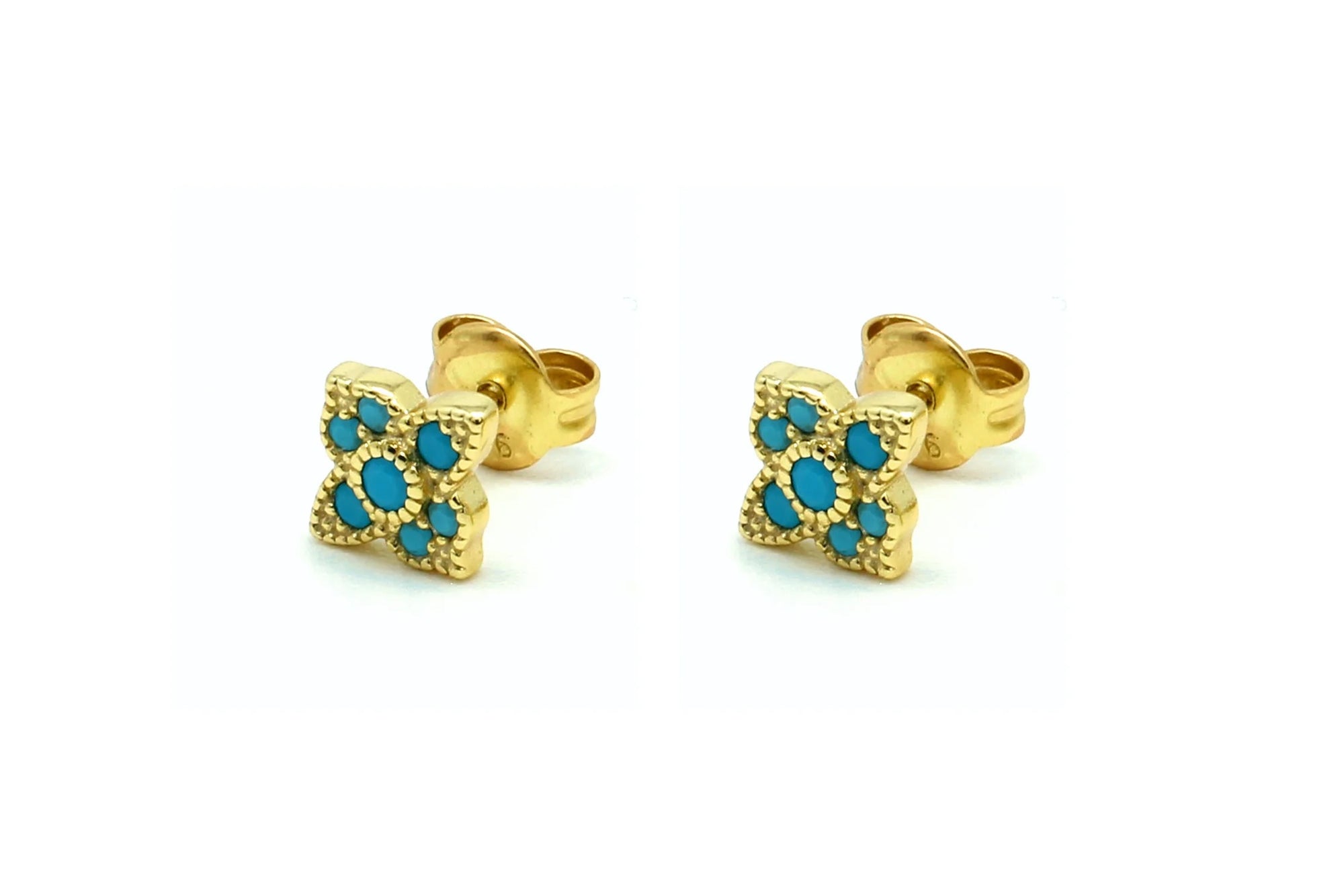 Boho Betty Takia Filigree Turquoise Gold Stud Earrings