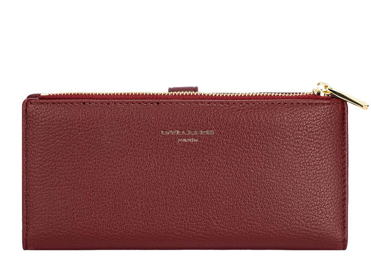 David Jones Faux Pebble Leather Long Slimline Flap Over Zip Purse - Windsor Wine