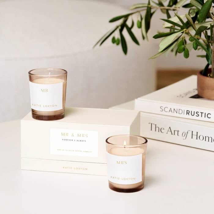 Katie Loxton Duo Votive Candles Gift Set - 'Mr & Mrs' - Fresh Linen & White Lily