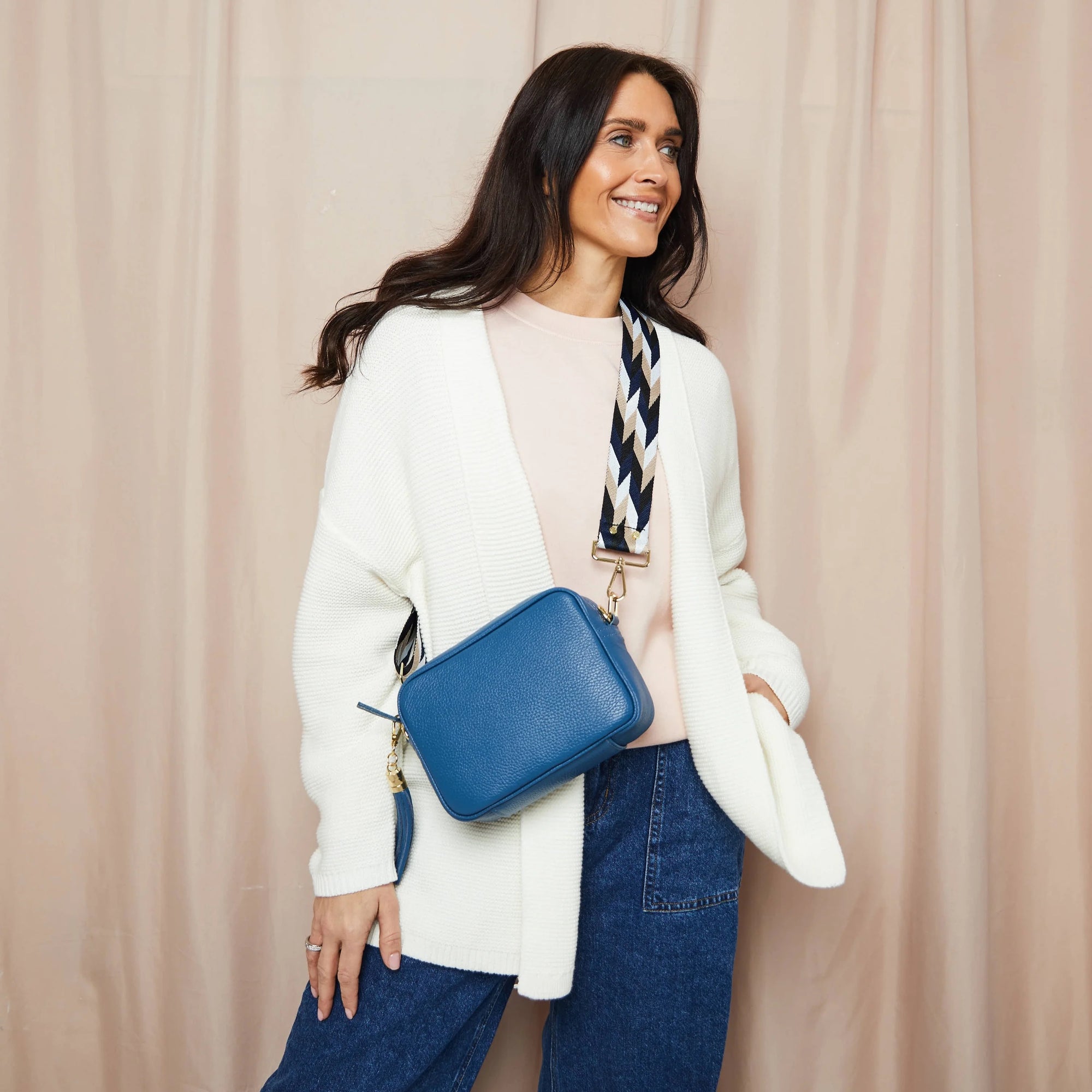 Elie Beaumont Designer Leather Crossbody Bag - SS25 Denim Blue (GOLD Fittings)