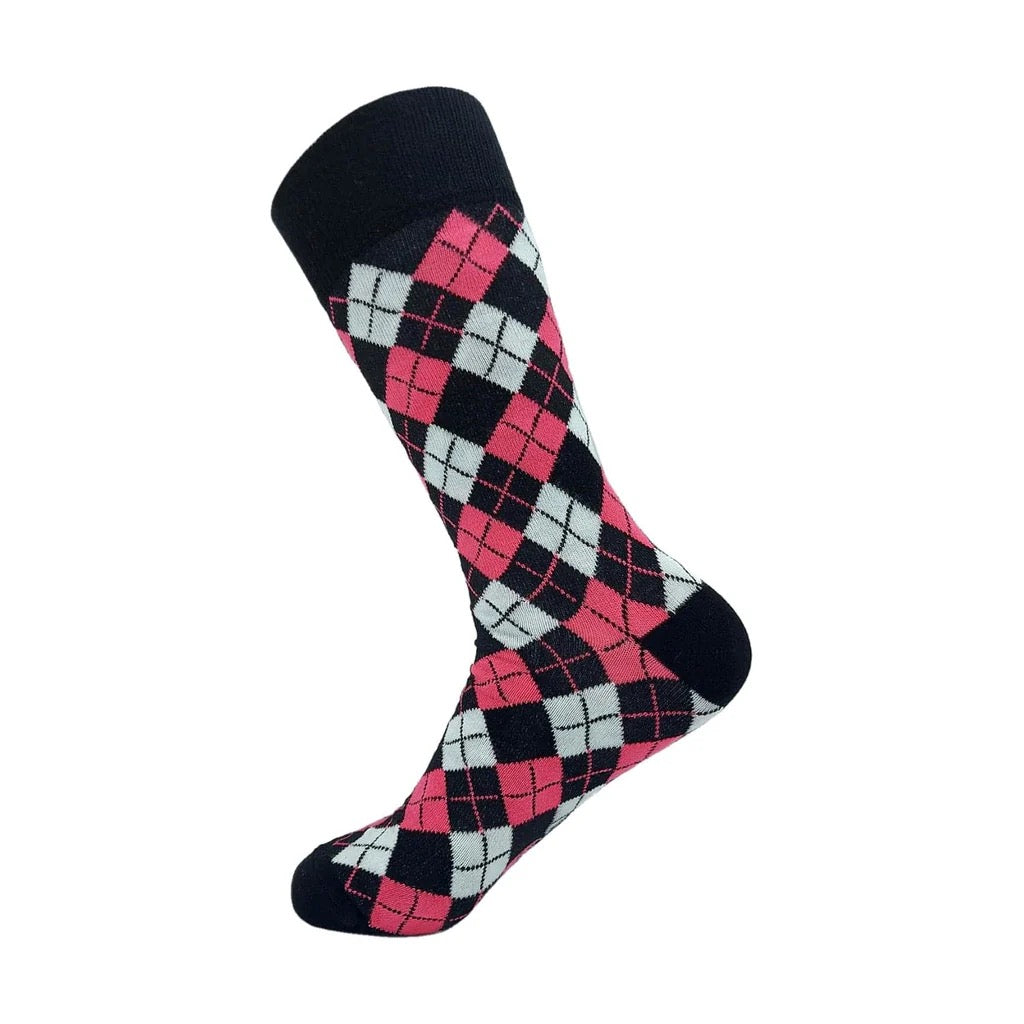 Eco Chic MENS Bamboo Socks Argyle Print - Black/Pink