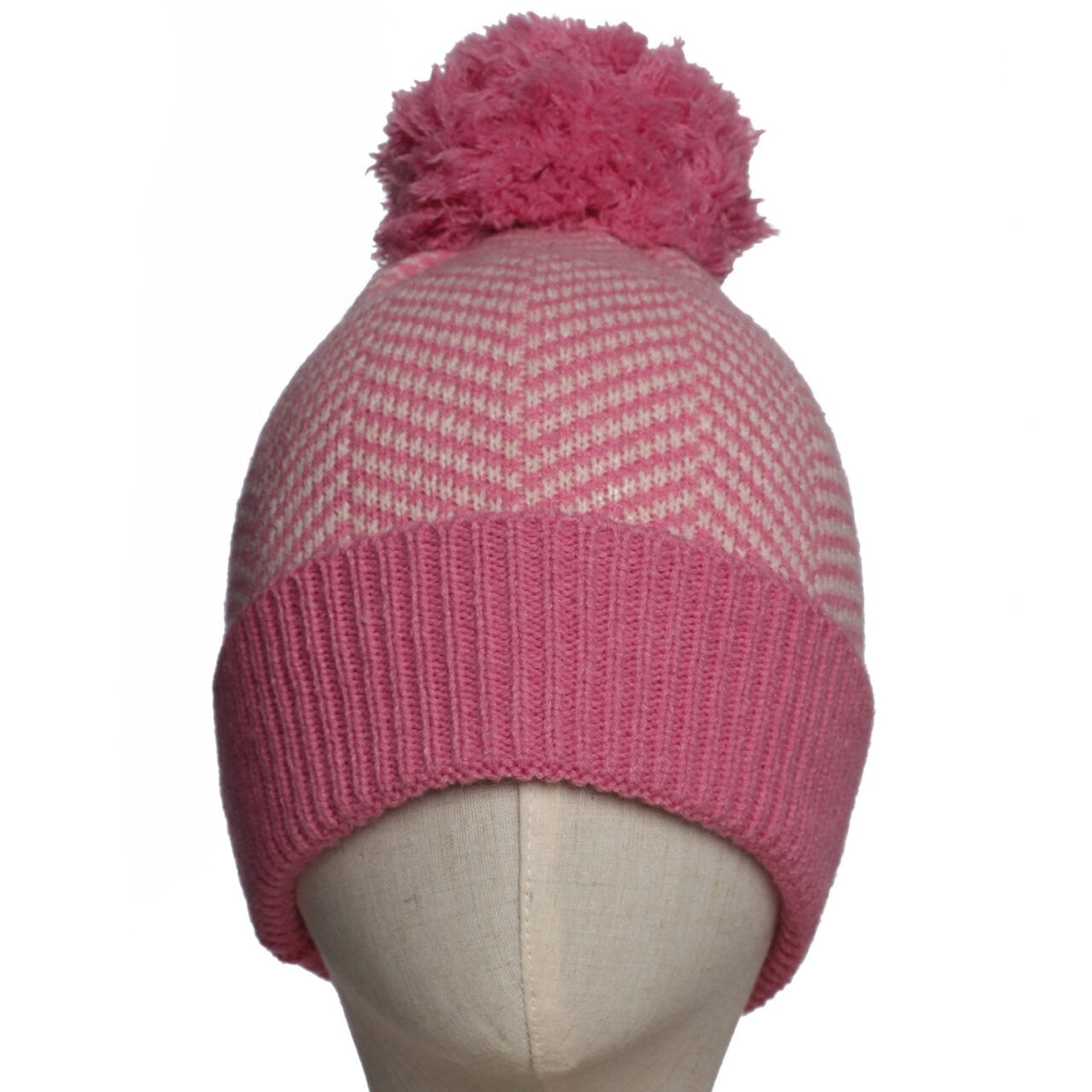 Zelly Herringbone Knitted Pom Pom Bobble Hat - Pink