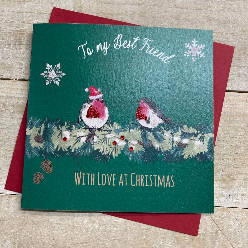 Best Friend at Christmas Robins Card - White Cotton Cards