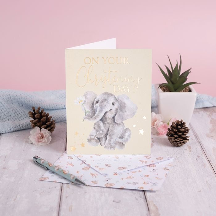 On Your Christening Day Elephant Card - Wrendale Designs