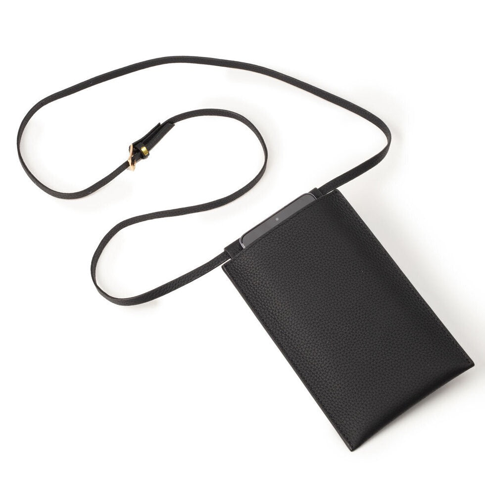 Elie Beaumont Designer Leather Phone Crossbody Bag - SS25 Black (GOLD Fittings)