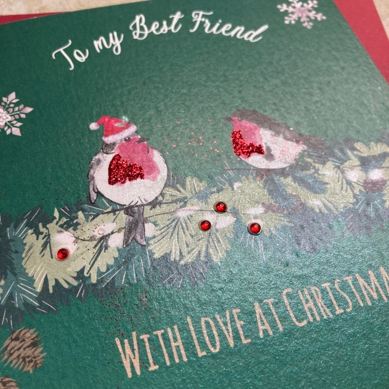 Best Friend at Christmas Robins Card - White Cotton Cards