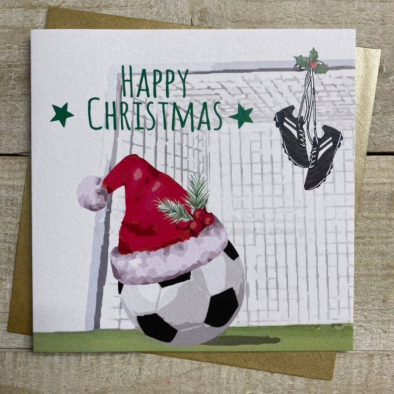 Happy Christmas - Football Santa Hat Card - White Cotton Cards