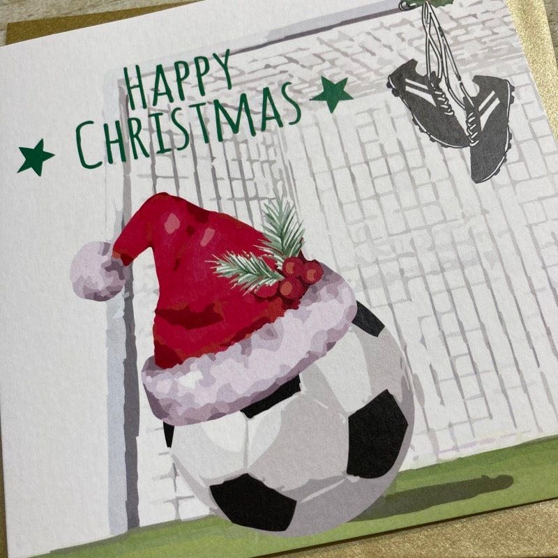Happy Christmas - Football Santa Hat Card - White Cotton Cards