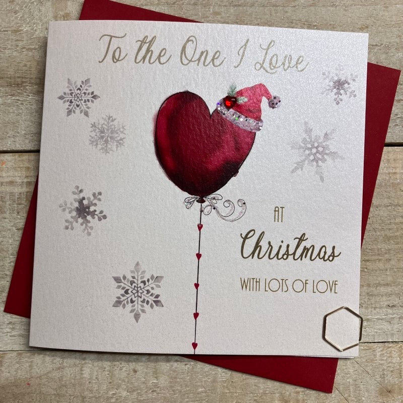 One I Love at Christmas Red Heart Balloon Card - White Cotton Cards