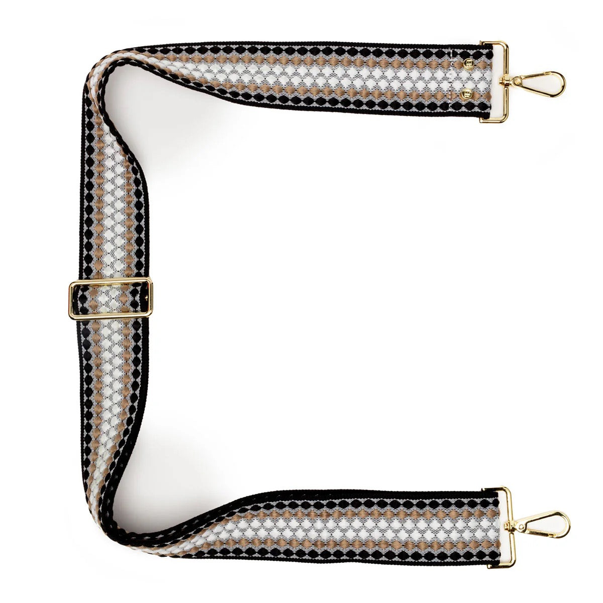 Elie Beaumont Designer BLACK SAND GEOMETRIC Adjustable Crossbody Bag Strap (GOLD Fittings)