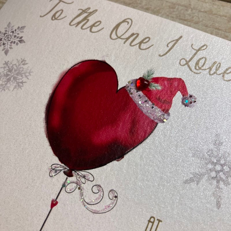 One I Love at Christmas Red Heart Balloon Card - White Cotton Cards