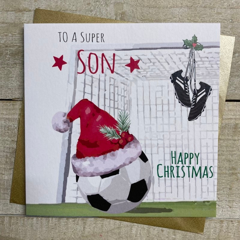 Super Son Christmas - Football Santa Hat Card - White Cotton Cards