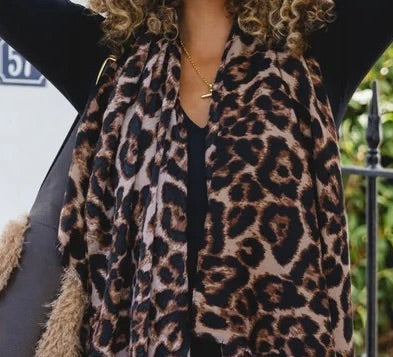 Park Lane Leopard Print Lightweight Scarf - Cocoa