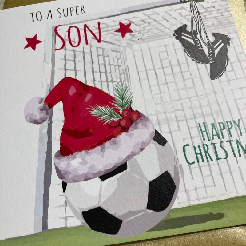 Super Son Christmas - Football Santa Hat Card - White Cotton Cards
