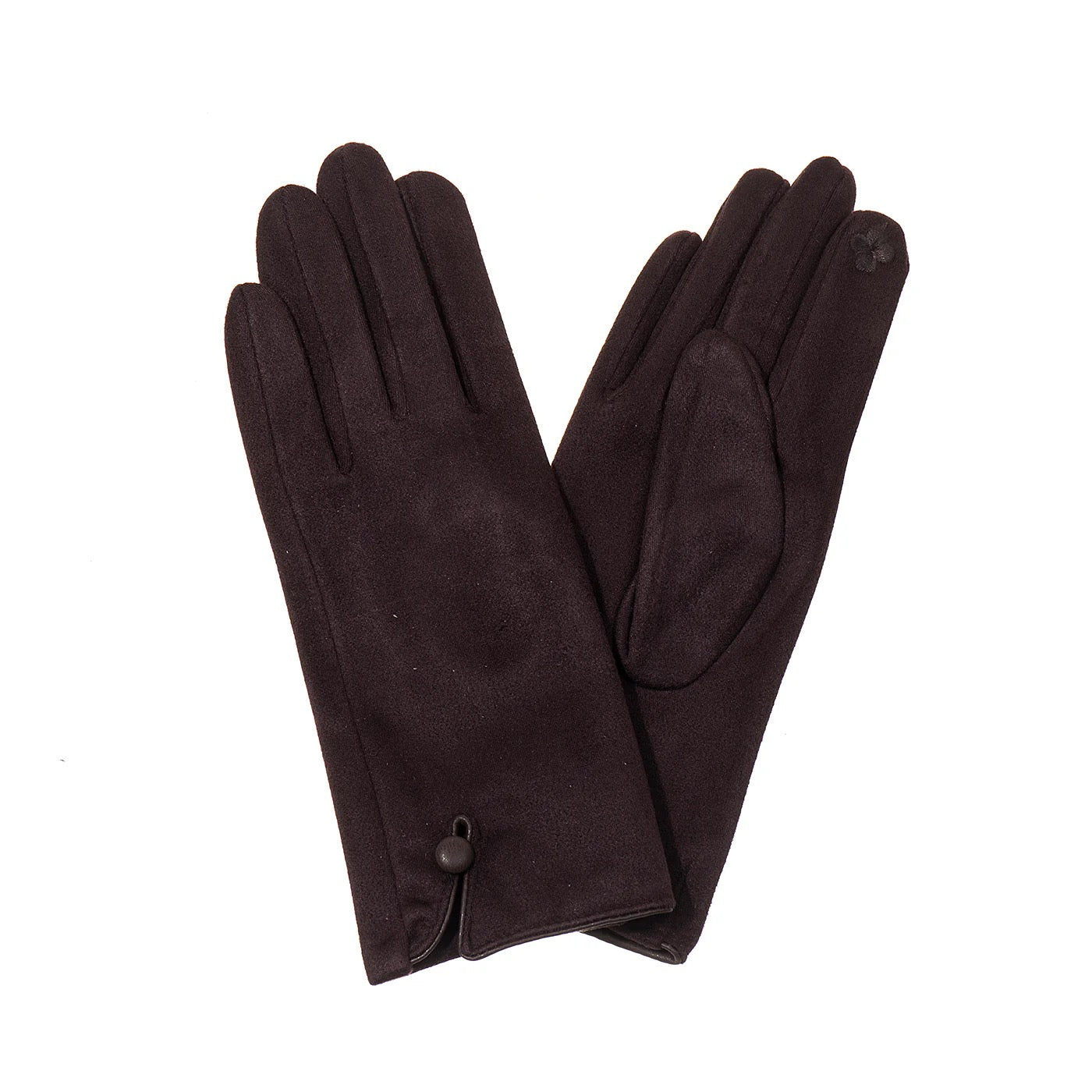 Park Lane Single Button Detail Faux Suede Ladies Gloves- Cocoa
