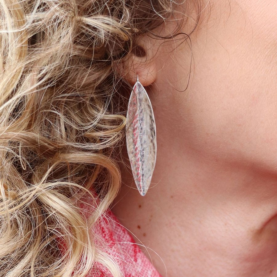 POM Silver Plated Large Leaf Drop Earrings