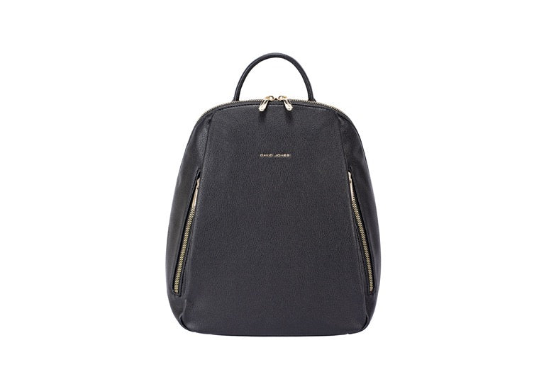 David Jones (NVCM7165) Double Zip Front Faux Leather Medium Backpack - Black
