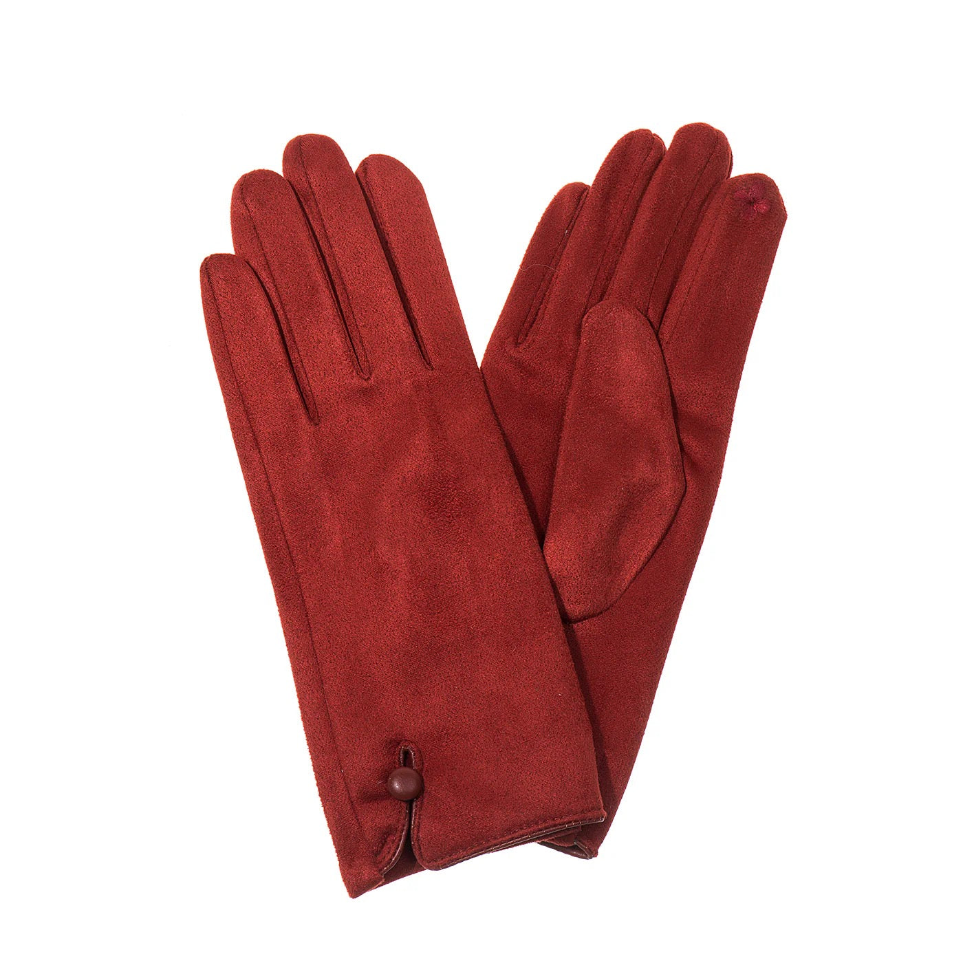 Park Lane Single Button Detail Faux Suede Ladies Gloves- Cinnamon