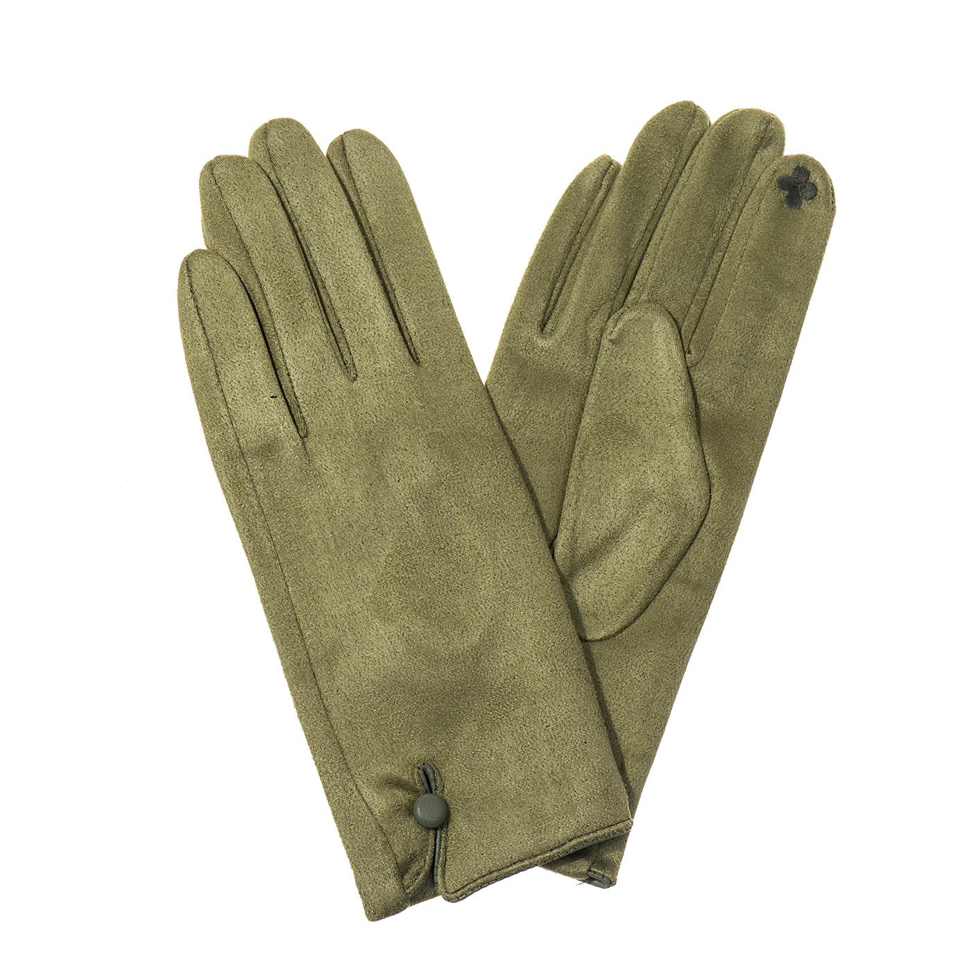 Park Lane Single Button Detail Faux Suede Ladies Gloves- Artichoke