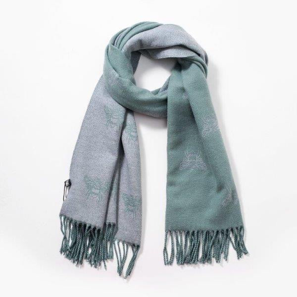 Petrol Blue & Blue Bee Reversible Tassel Scarf - Cashmere Blend