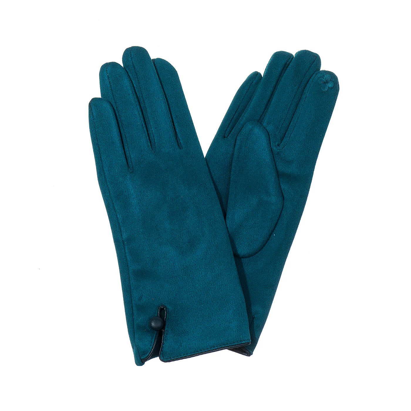 Park Lane Single Button Detail Faux Suede Ladies Gloves- Peacock